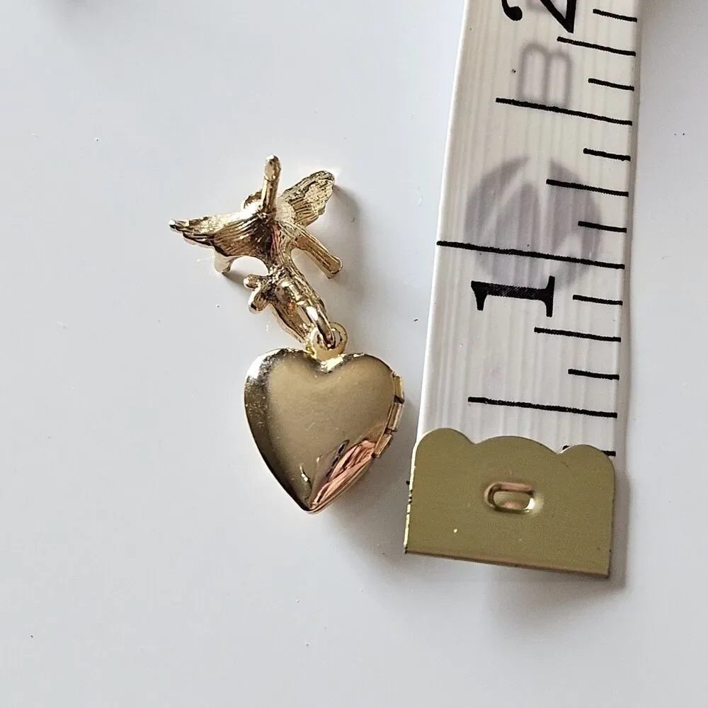 Vintage Lapel Pin Angel Locket Heart Dangle Butterfly Gold Tone